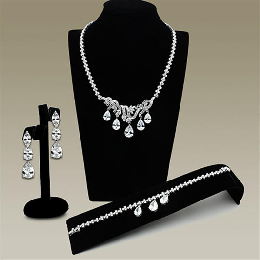 LO2334 - Rhodium Brass Jewelry Sets with AAA Grade CZ  in Clear Elsy Style Jewelry Sets