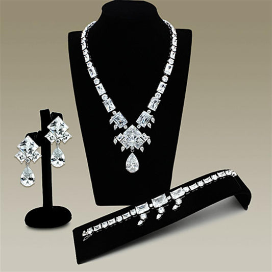 LO2353 - Rhodium Brass Jewelry Sets with AAA Grade CZ  in Clear Elsy Style Jewelry Sets