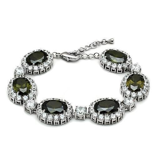 LO2358 - Rhodium Brass Bracelet with AAA Grade CZ  in Olivine color Elsy Style Bracelet