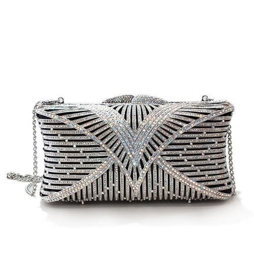 LO2362 - Imitation Rhodium White Metal Clutch with Top Grade Crystal  in White Elsy Style Clutch