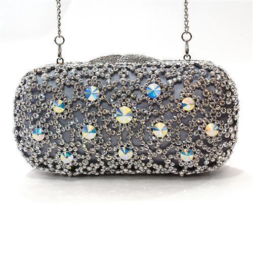 LO2364 - Imitation Rhodium White Metal Clutch with Top Grade Crystal  in White Elsy Style Clutch