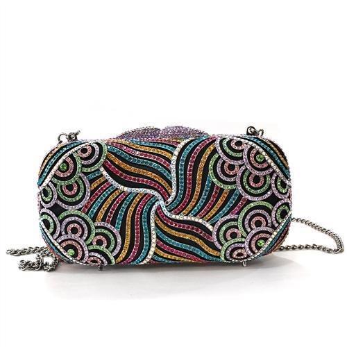 LO2365 - Imitation Rhodium White Metal Clutch with Top Grade Crystal  in Multi Color Elsy Style Clutch