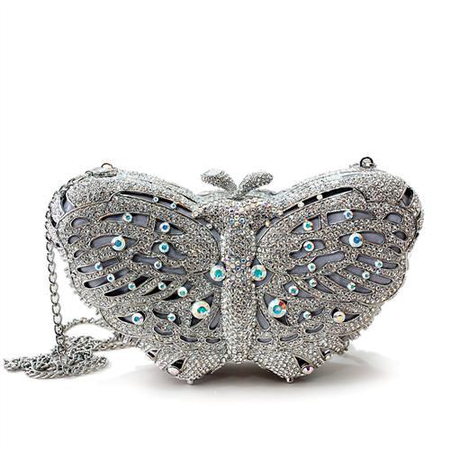 LO2366 - Imitation Rhodium White Metal Clutch with Top Grade Crystal  in White Elsy Style Clutch
