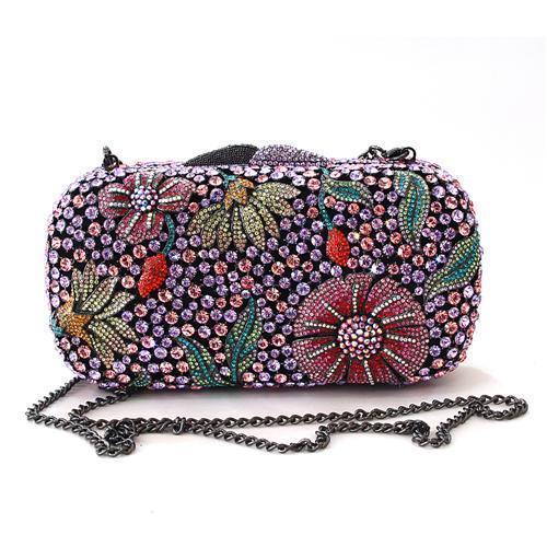 LO2374 - Ruthenium White Metal Clutch with Top Grade Crystal  in Multi Color Elsy Style Clutch