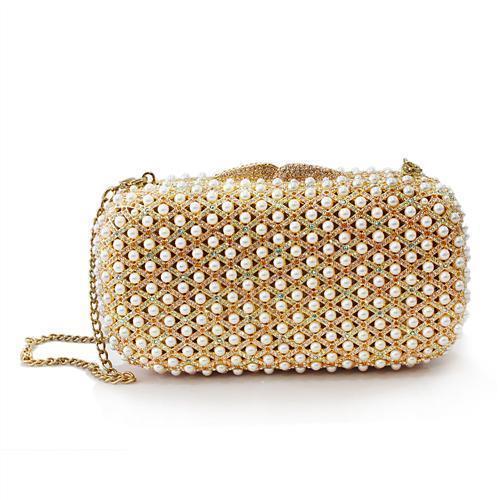 LO2377 - Gold White Metal Clutch with Top Grade Crystal  in Multi Color Elsy Style Clutch