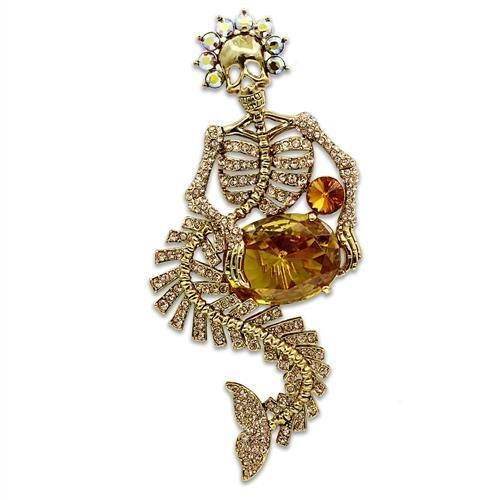 LO2411 - Gold White Metal Brooches with AAA Grade CZ  in Topaz Elsy Style Brooches