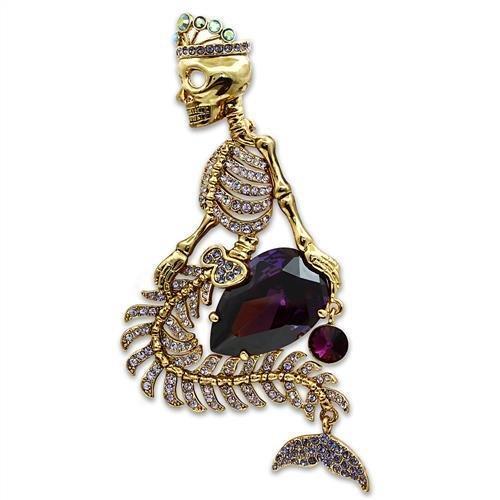 LO2412 - Gold White Metal Brooches with AAA Grade CZ  in Amethyst Elsy Style Brooches