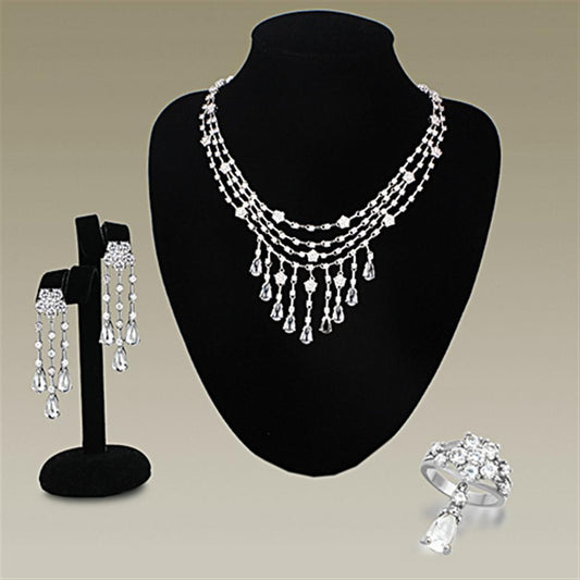 LO3076 - Rhodium Brass Jewelry Sets with AAA Grade CZ  in Clear Elsy Style Jewelry Sets