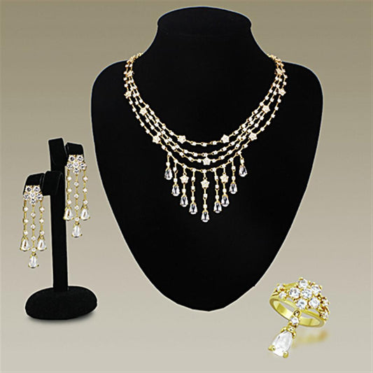 LO3077 - Gold Brass Jewelry Sets with AAA Grade CZ  in Clear Elsy Style Jewelry Sets