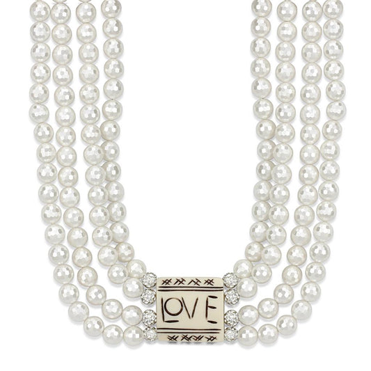 LO3820 - Antique Silver White Metal Necklace with Synthetic Glass Bead in White Elsy Style Necklace