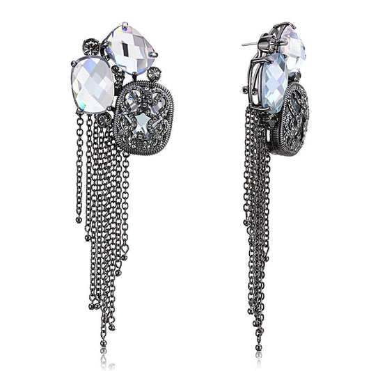 LO4191 - TIN Cobalt Black Brass Earrings with AAA Grade CZ  in Clear Elsy Style Earrings