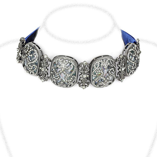 LO4206 - TIN Cobalt Black Brass Necklace with AAA Grade CZ  in Clear Elsy Style Necklace