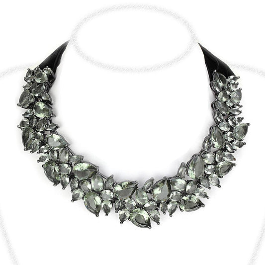 LO4208 - TIN Cobalt Black Brass Necklace with Synthetic Synthetic Glass in Black Diamond Elsy Style Necklace