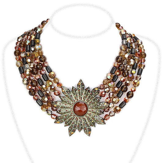 LO4210 - Antique Copper Brass Necklace with Synthetic Onyx in Garnet Elsy Style Necklace
