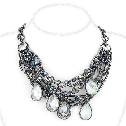 LO4211 - TIN Cobalt Black Brass Necklace with AAA Grade CZ  in Clear Elsy Style Necklace