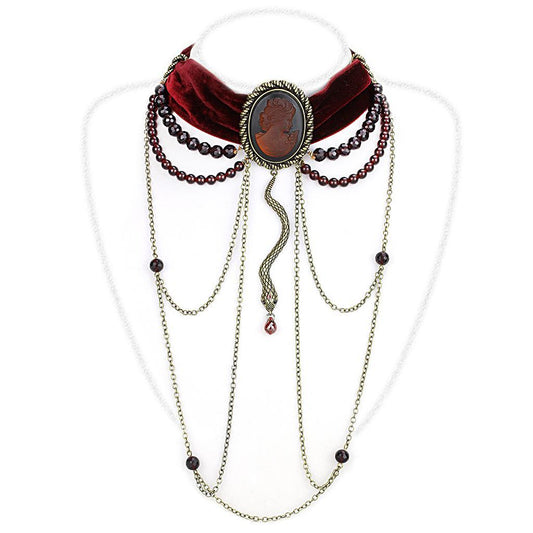 LO4212 - Antique Copper Brass Necklace with Synthetic Synthetic Stone in Smoked Quartz Elsy Style Necklace