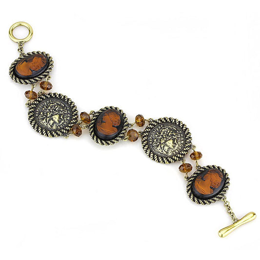 LO4221 - Antique Copper Brass Bracelet with Synthetic Synthetic Stone in Smoked Quartz Elsy Style Bracelet