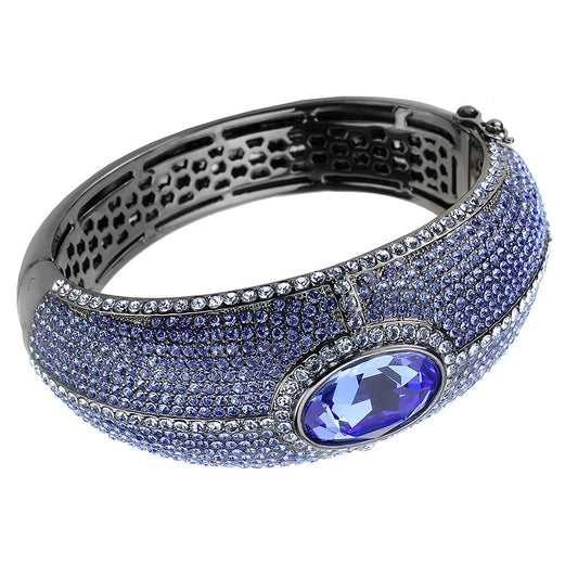 LO4283 - TIN Cobalt Black Brass Bangle with Top Grade Crystal  in Sapphire Elsy Style Bangle