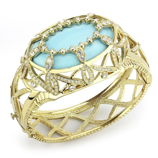 LO4348 - Gold Brass Bangle with Synthetic  in Sea Blue Elsy Style Bangle