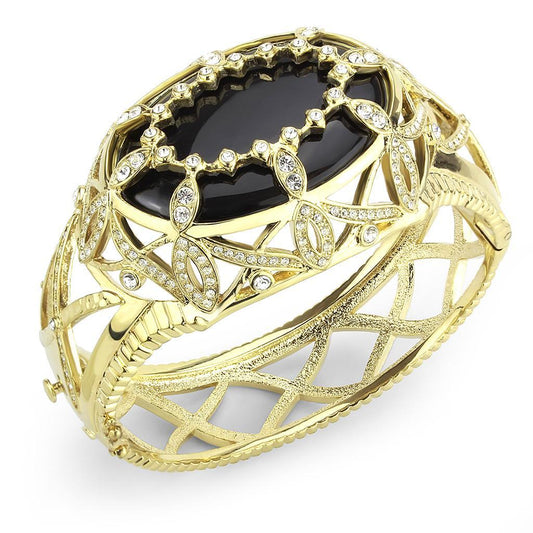LO4349 - Gold Brass Bangle with Synthetic  in Jet Elsy Style Bangle