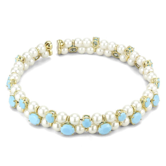 LO4661 - Gold Brass Necklace with Synthetic Glass Bead in White Elsy Style Necklace