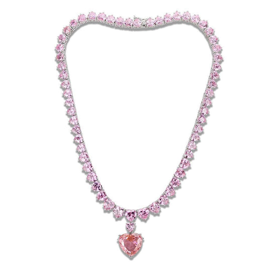 LO4705 - Rhodium Brass Necklace with AAA Grade CZ  in Rose Elsy Style Necklace
