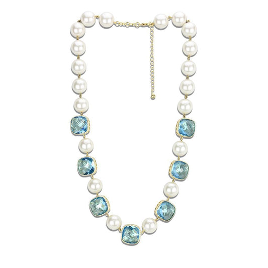 LO4706 - Gold Brass Necklace with Synthetic Synthetic Glass in Sea Blue Elsy Style Necklace