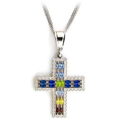 LOA556 - Rhodium 925 Sterling Silver Necklace with AAA Grade CZ  in Multi Color Elsy Style Necklace