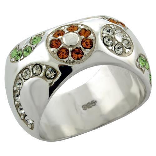 LOAS1073 - High-Polished 925 Sterling Silver Ring with Top Grade Crystal  in Multi Color Elsy Style Ring