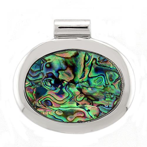 LOAS1323 - Rhodium Plated 925 Sterling Silver Pendant with Natural Conch in Rainbow color Elsy Style Pendant