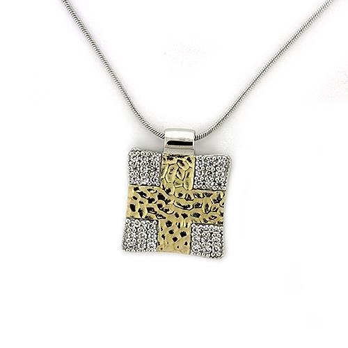 LOAS1331 - Gold+Rhodium 925 Sterling Silver Chain Pendant with AAA Grade CZ  in Clear Elsy Style Chain Pendant