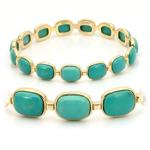 LOS242 - Matte Gold 925 Sterling Silver Bangle with Semi-Precious Turquoise in Emerald Elsy Style Bangle