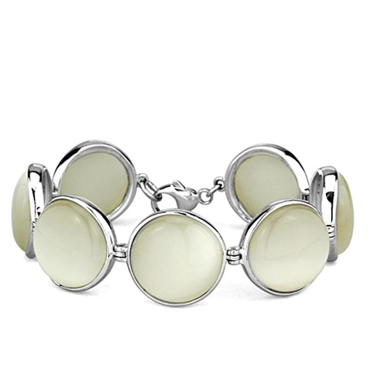 LOS762 - High-Polished 925 Sterling Silver Bracelet with Synthetic Cat Eye in White Elsy Style Bracelet