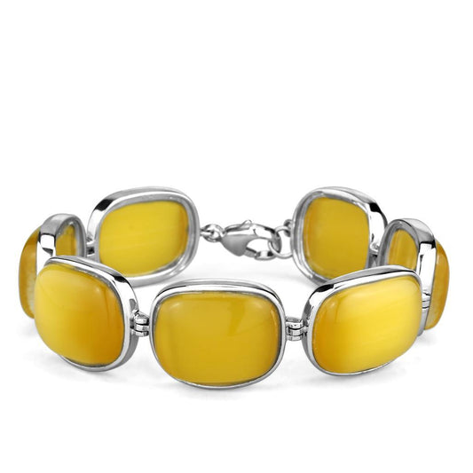 LOS763 - Rhodium 925 Sterling Silver Bracelet with Synthetic Cat Eye in Topaz Elsy Style Bracelet