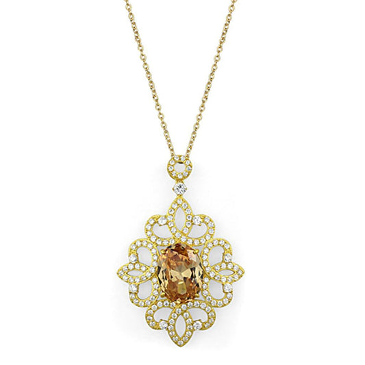 LOS784 - Gold 925 Sterling Silver Chain Pendant with AAA Grade CZ  in Champagne Elsy Style Chain Pendant