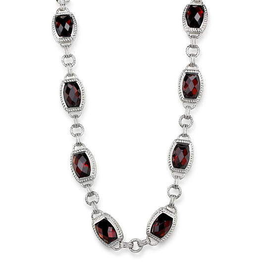 LOS877 - Rhodium 925 Sterling Silver Necklace with AAA Grade CZ  in Garnet Elsy Style Necklace