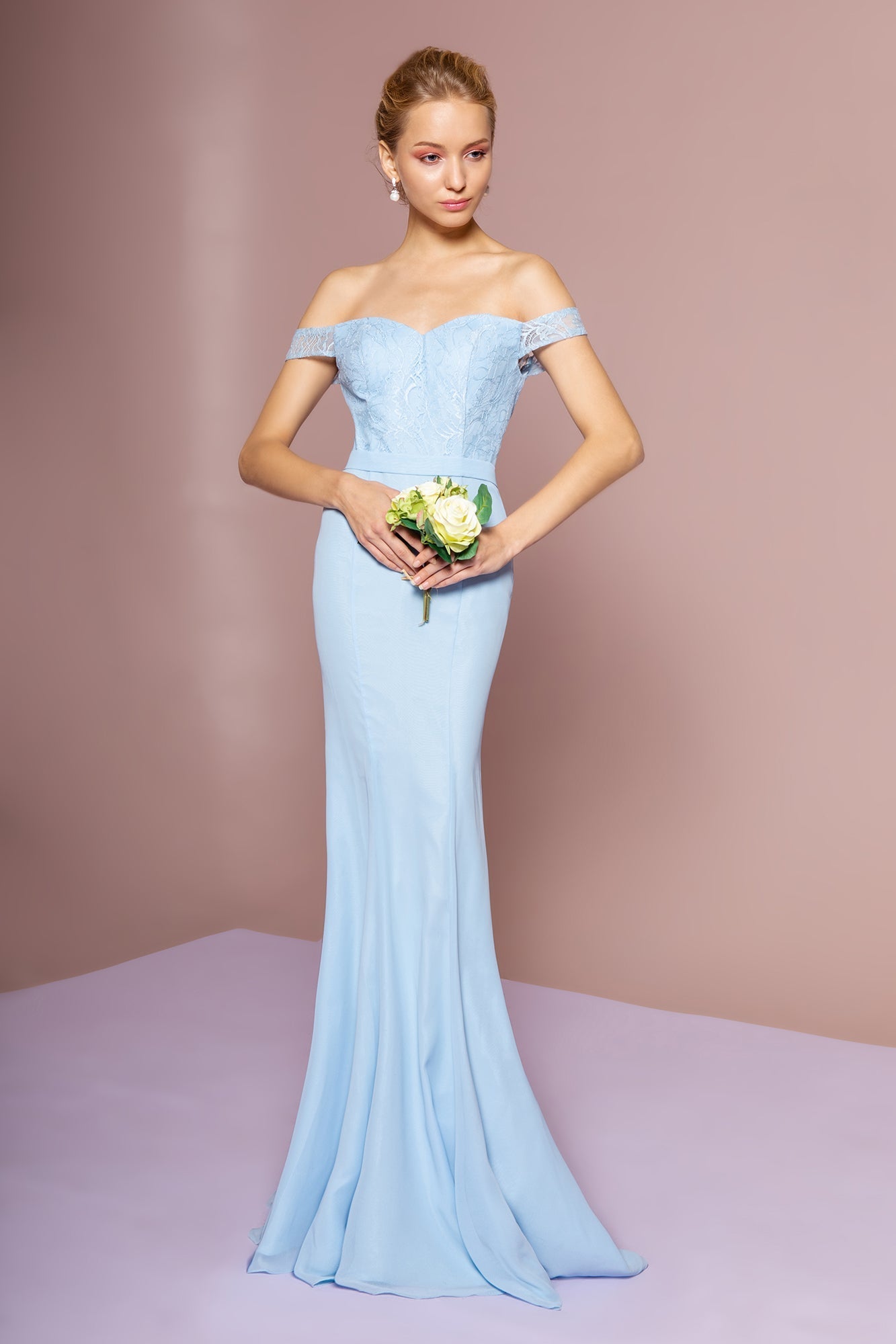 Lace Embellished Bodice Chiffon Mermaid Long Dress GLGL2697 Elsy Style PROM