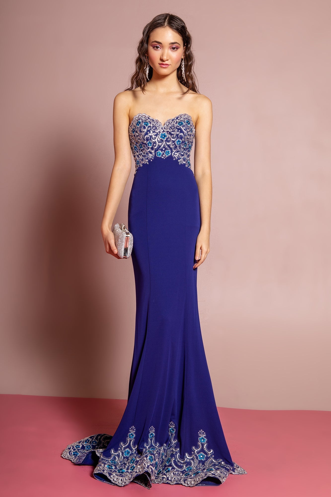 Lace Embellished Strapless Floor Length Dress GLGL1367 Elsy Style PROM