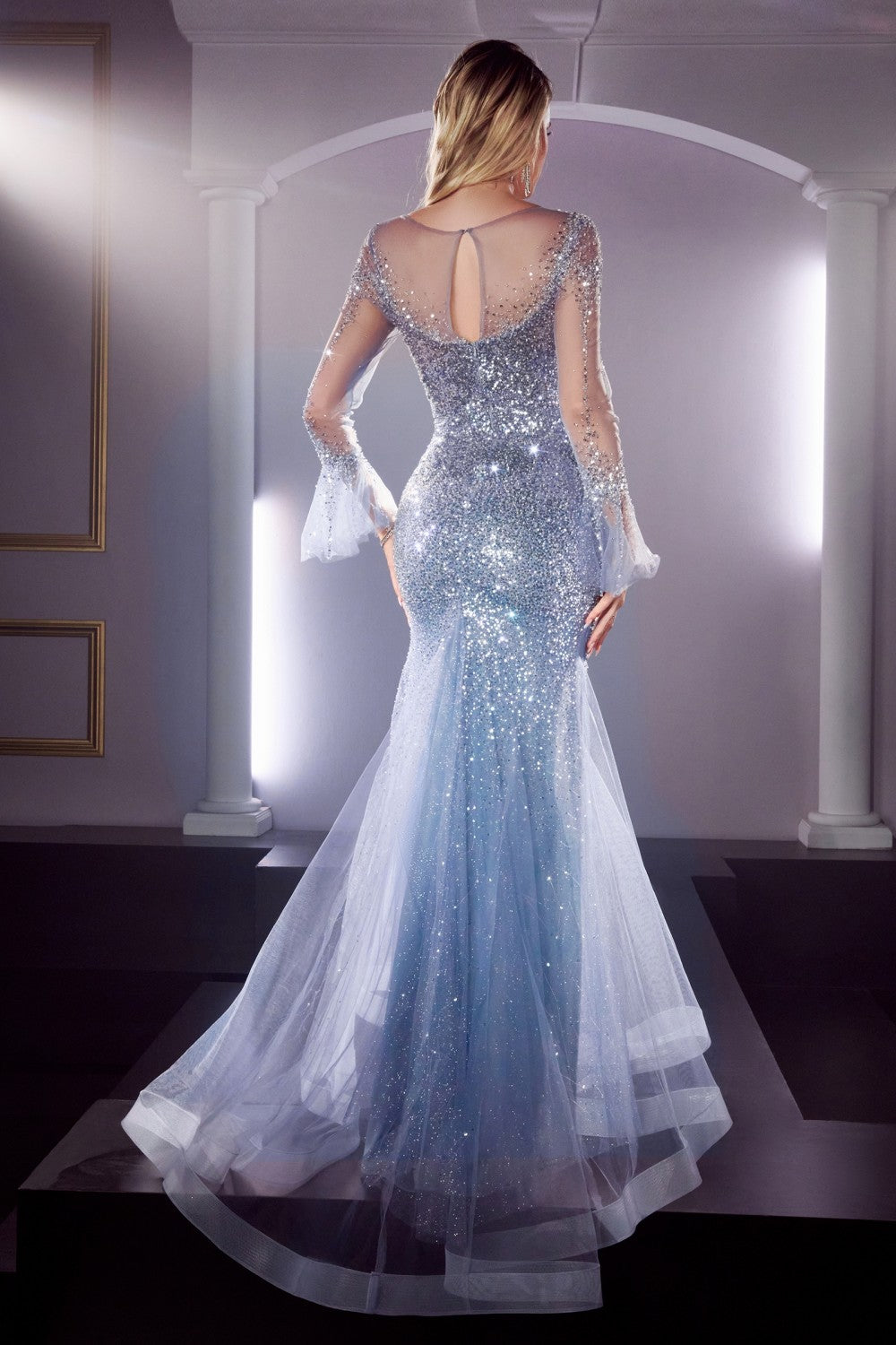 Long Bell Sleeve Embroidered Sequin Mermaid Long Prom Gown CDCB122 Elsy Style Prom Dress