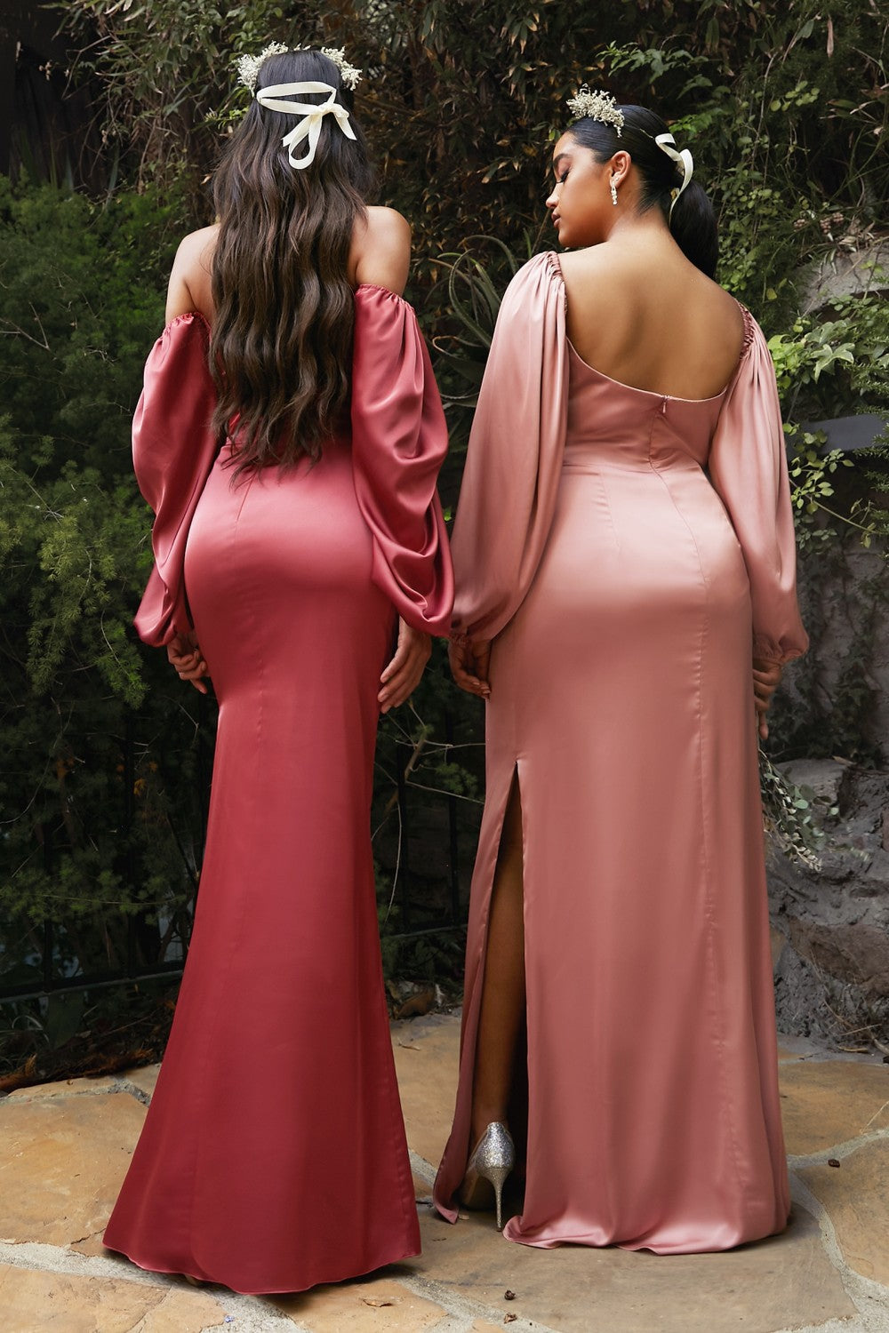 Long Sleeves OF or On Shoulder Prom & Bridesmaid Gown Soft Satin Dresses CD7482 Elsy Style Evening Dress
