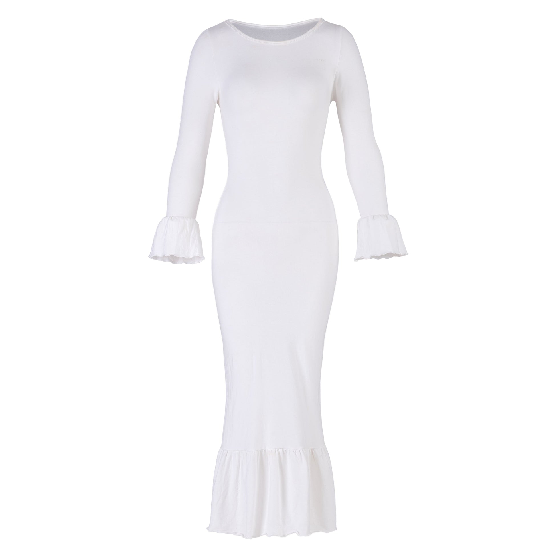 MARJORIE Bamboo Ruffle Dress In Off-white