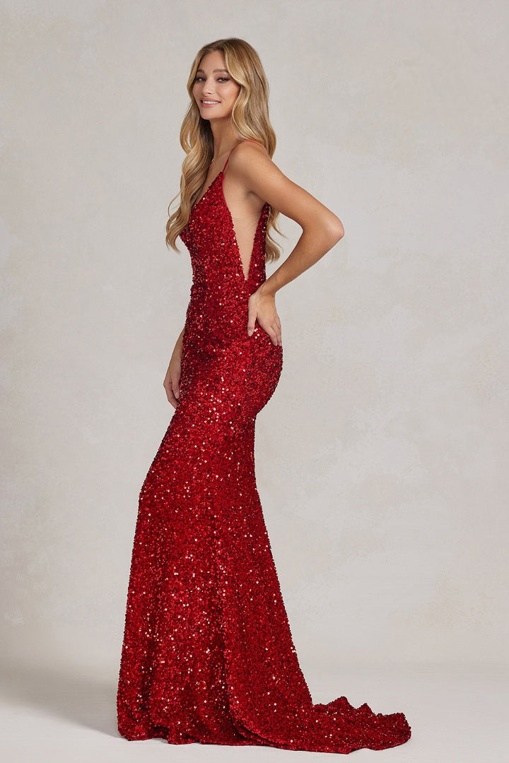Mermaid Embroidered Sequins One Shoulder Long Evening Dress NXR1204 Elsy Style Evening Dress