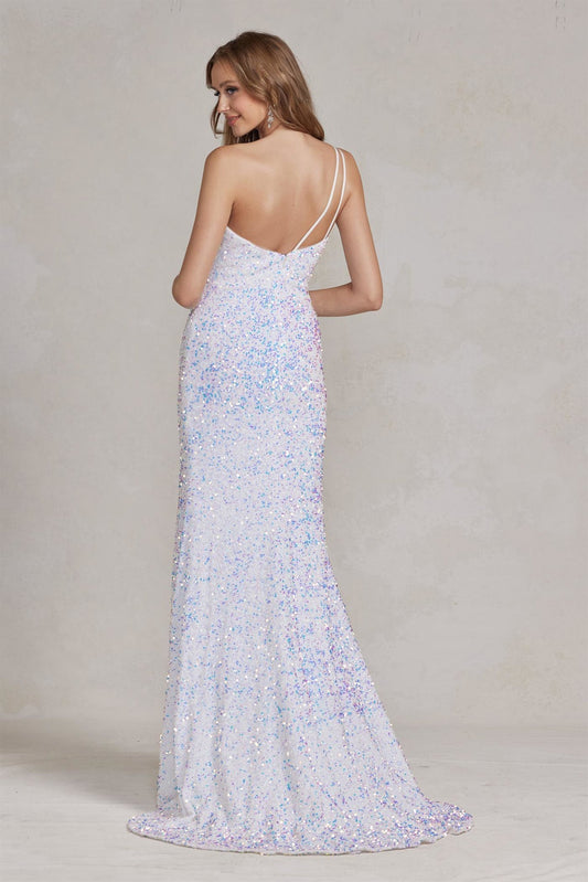Mermaid Embroidered Sequins One Shoulder Long Evening Dress NXR1204 Elsy Style Evening Dress