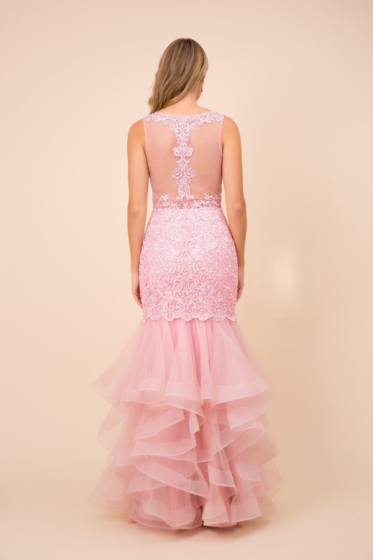 Mermaid Tiered Skirt Straps Sheer Back Long Prom Dress NXA059 Elsy Style Prom Dress