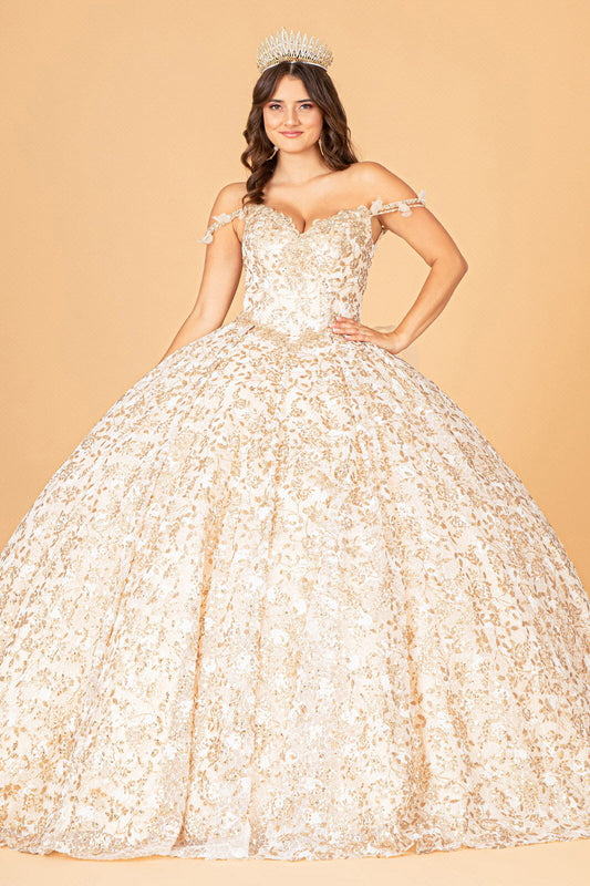 Mesh Detachable Long Sleeves Quinceanera Dress Detachable Ribbon and Ruffled Train GLGL3072 Elsy Style QUINCEANERA