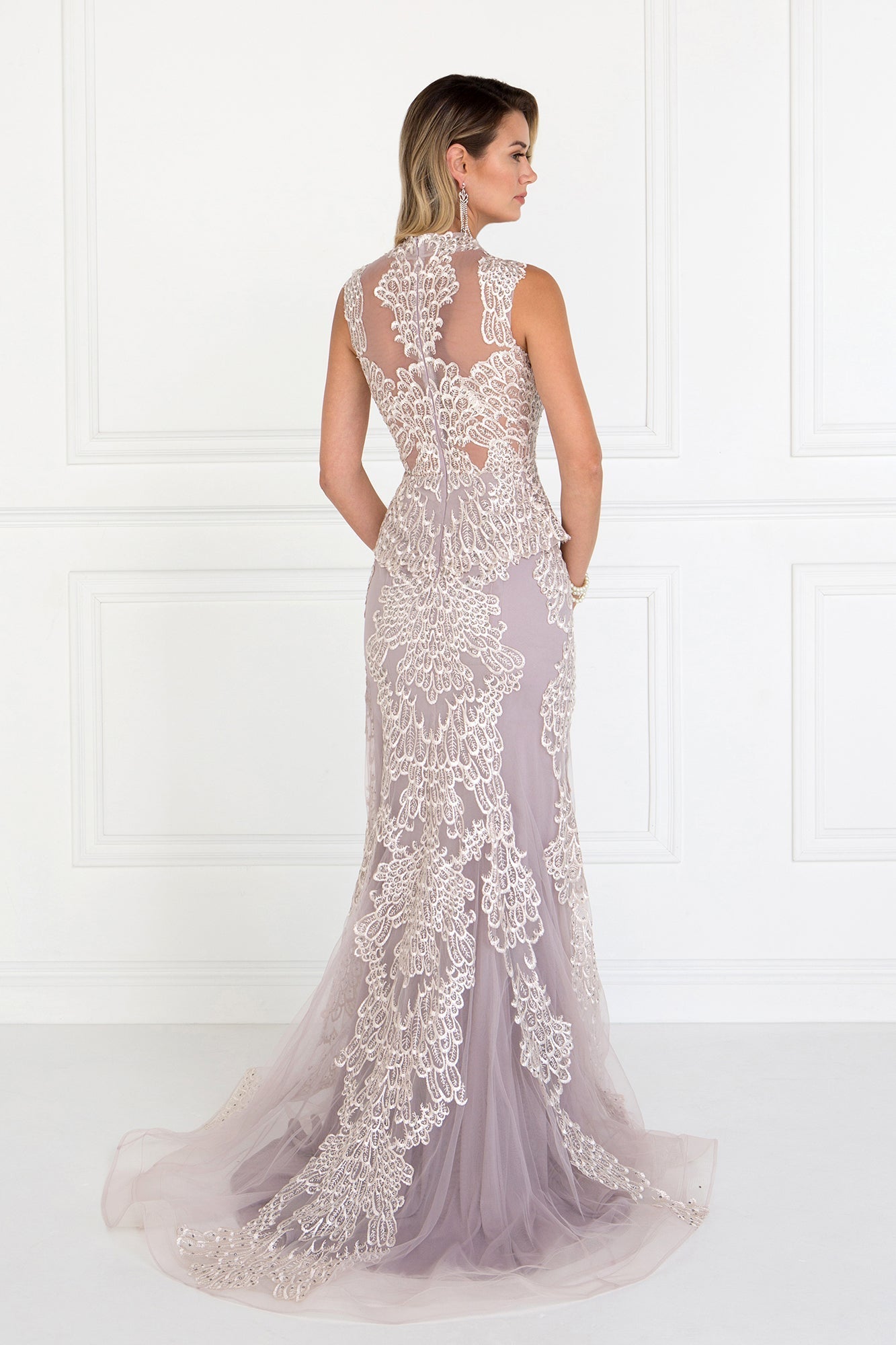 Mesh Mermaid Long Dress with Embroidery and Jewels Embellished GLGL1530 Elsy Style PROM