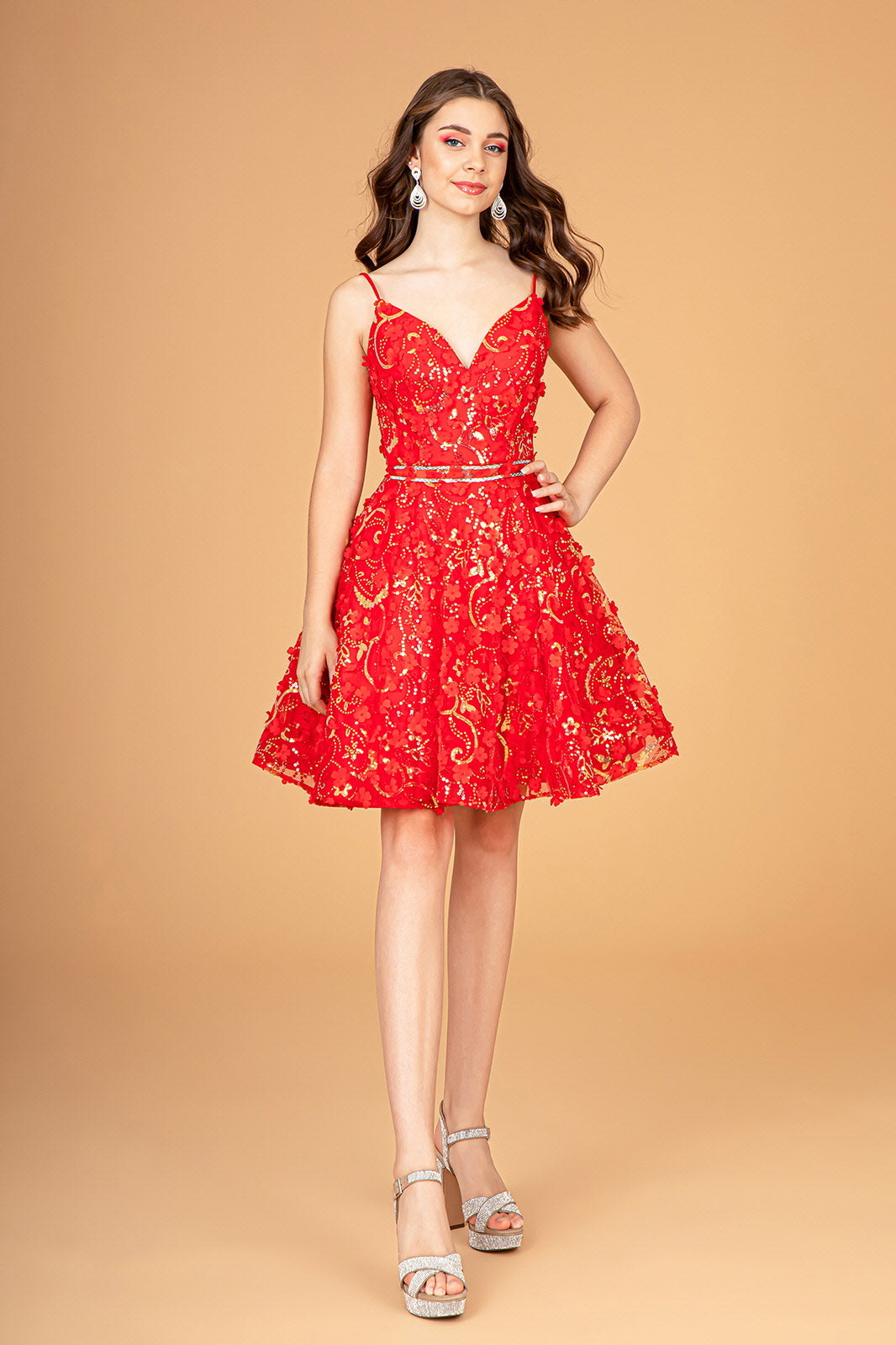 Mock Two-Piece Babydoll Short Dress 3-D Flower Appliques GLGS3091 Elsy Style HOMECOMING