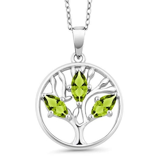 Motherly 2.00 CT Peridot Pear Cut Tree Of Life Necklace in 18K White Gold Plated Elsy Style Necklace