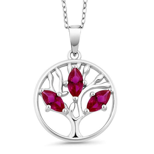 Motherly 2.00 CT Ruby Pear Cut Tree Of Life Necklace in 18K White Gold Plated Elsy Style Necklace