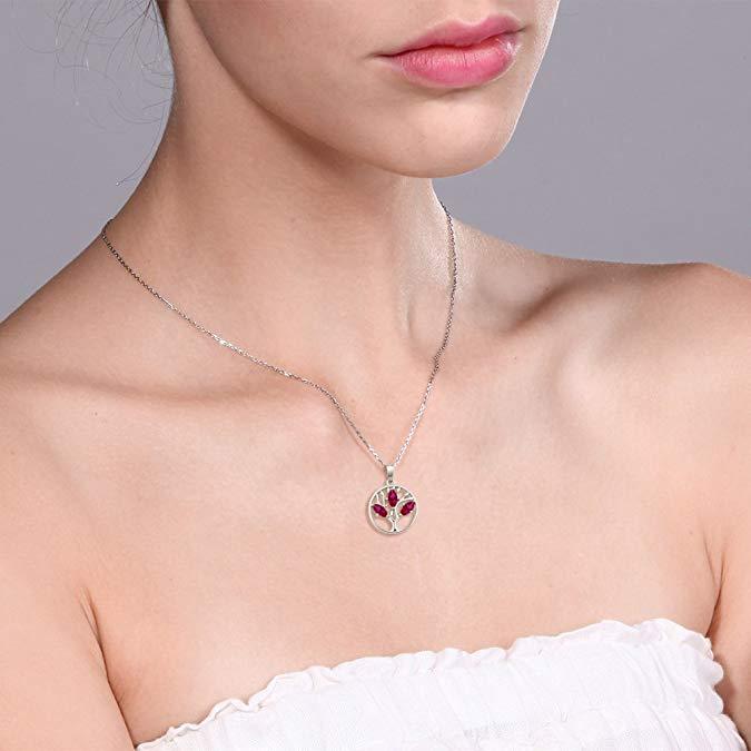 Motherly 2.00 CT Ruby Pear Cut Tree Of Life Necklace in 18K White Gold Plated Elsy Style Necklace